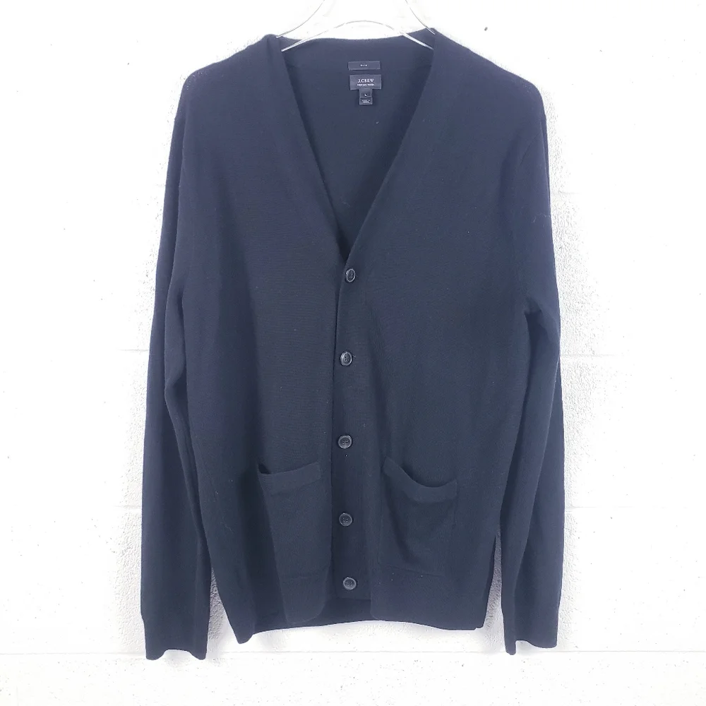 J. Crew Slim Fit Merino‎ Wool Cardigan Sweater Style C9767 Black Size Large